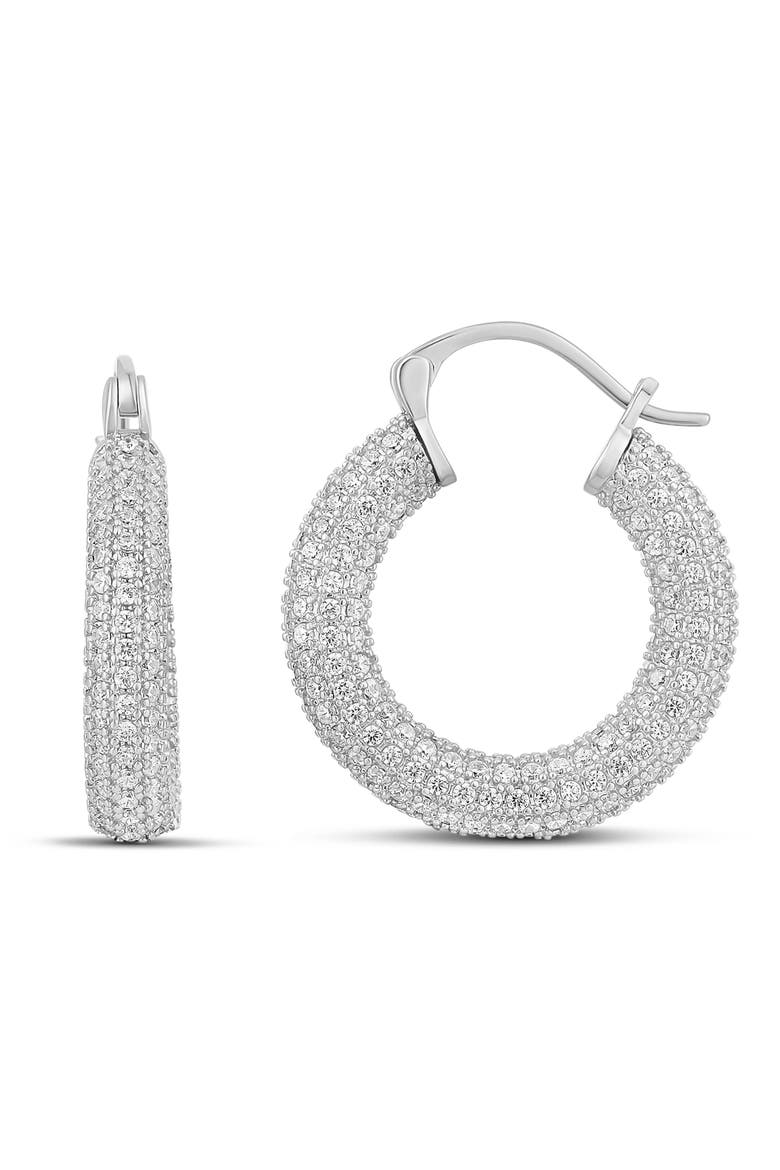 Thick Pavé Hoop Earrings, Main, color, SILVER