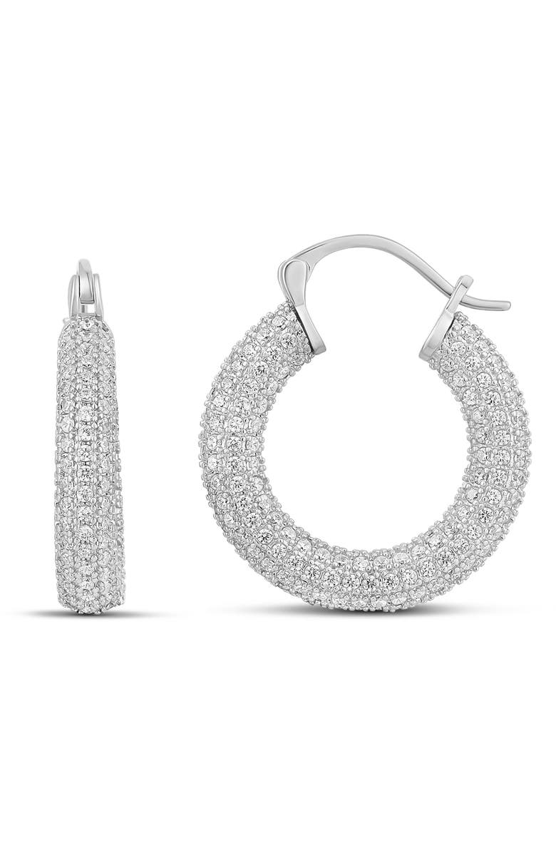 SHYMI Thick Pavé Hoop Earrings, Main, color, Silver