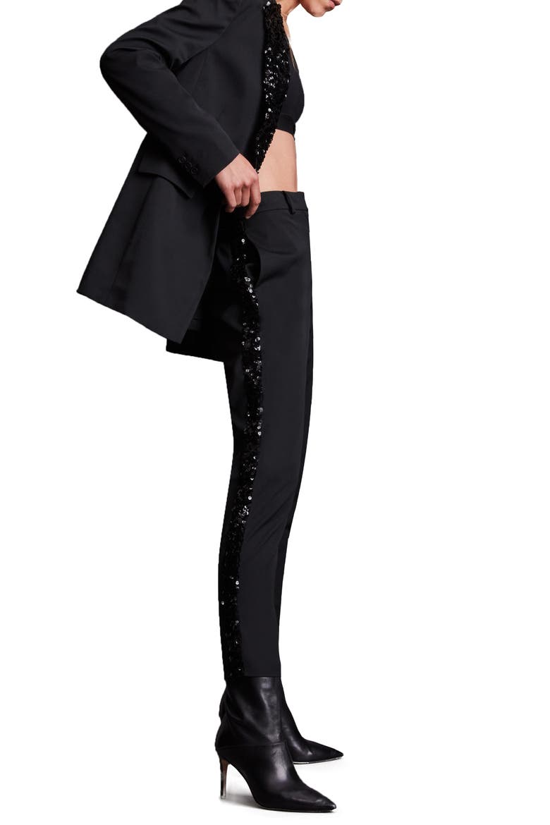 Sofia Sequin Stripe High Waist Tapered Pants, Alternate, color, BLACK