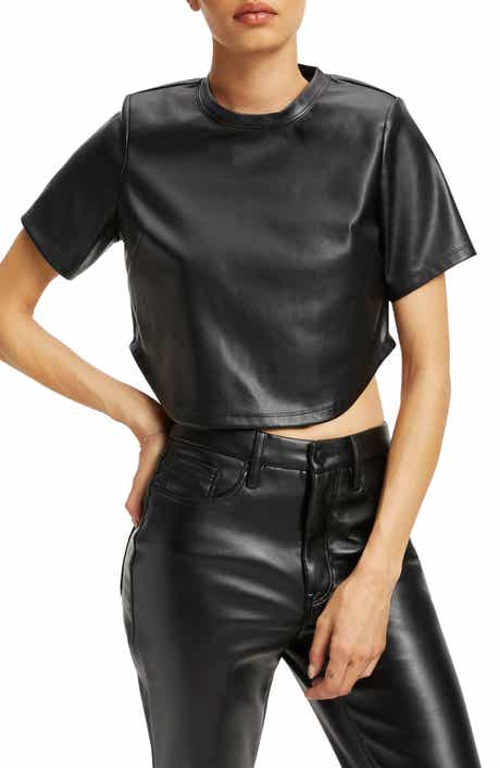 Good American Crop Faux Leather Tee