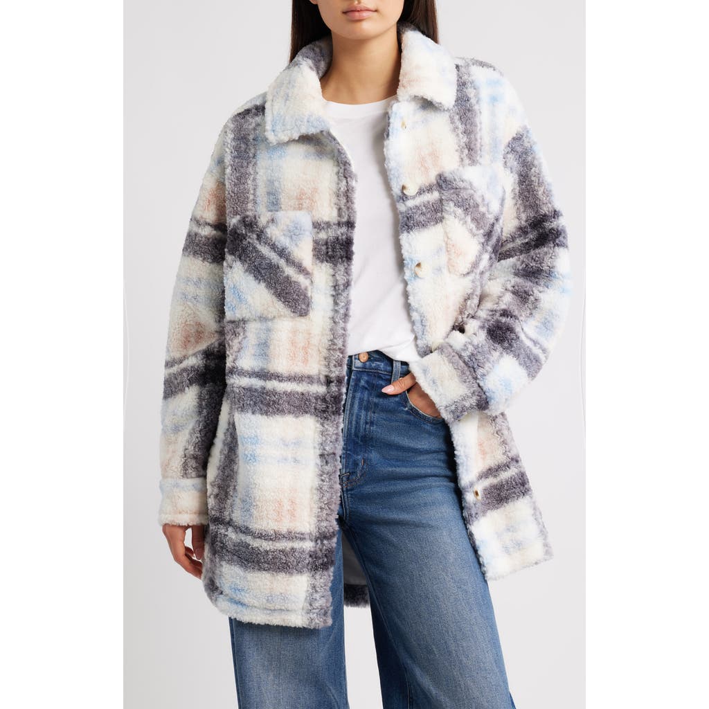 Thread & Supply Plaid Fleece Shirt Jacket In White