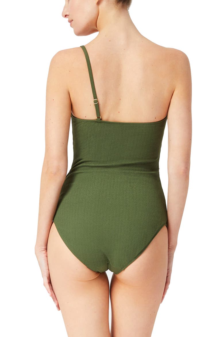 Kara One Shoulder Ring Trim One-Piece Swimsuit, Alternate, color, Olive Texture