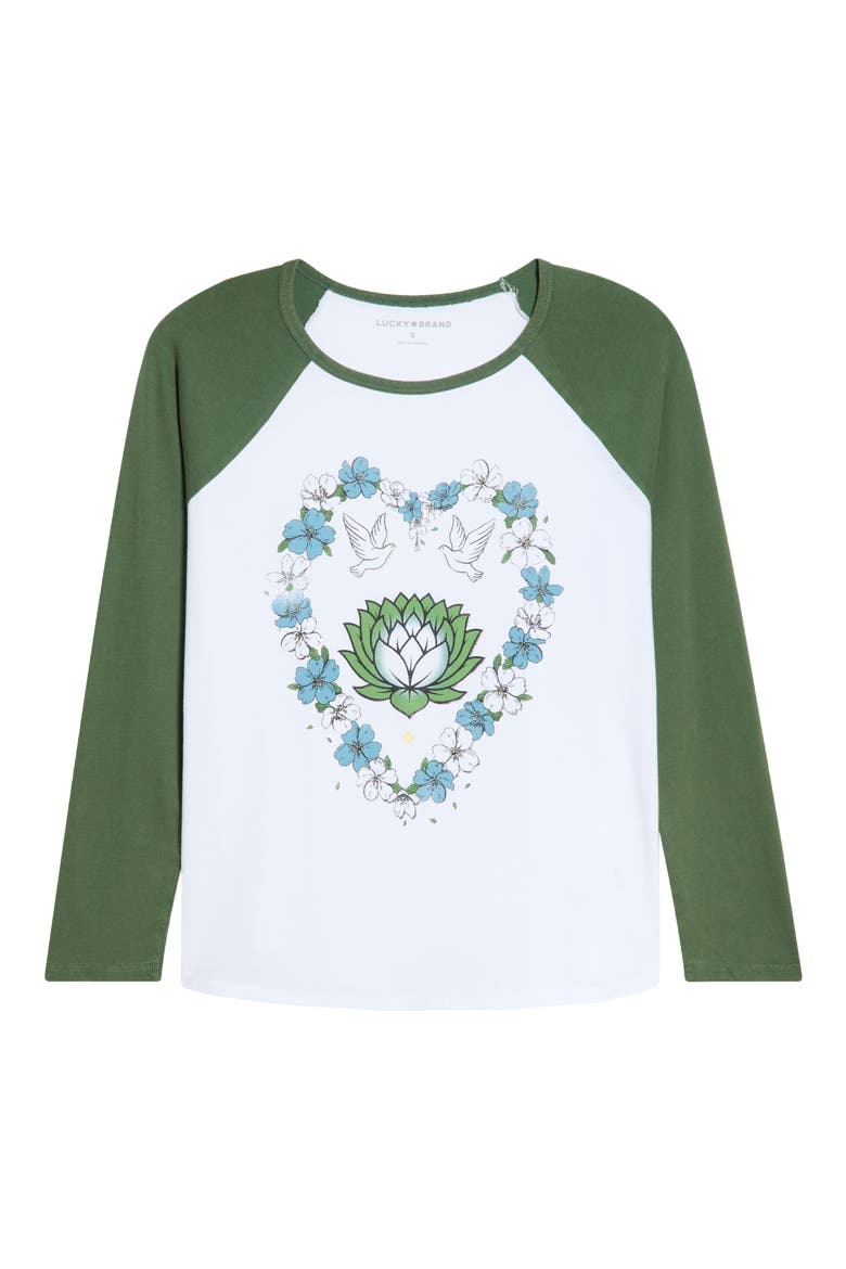 Heart Lotus Raglan Sleeve T-Shirt, Main, color, BRIGHT WHITE