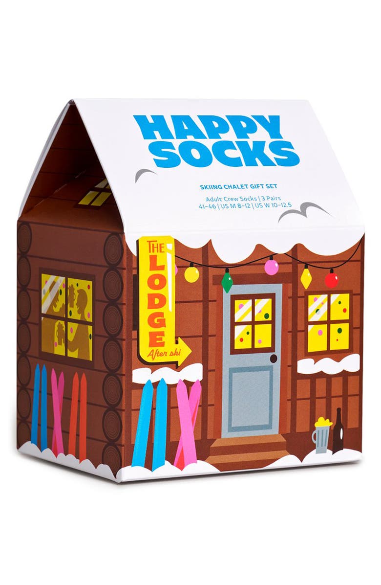 Happy Socks Assorted 2-Pack Skiing Chalet Crew Socks Gift Set, Alternate, color, Brown