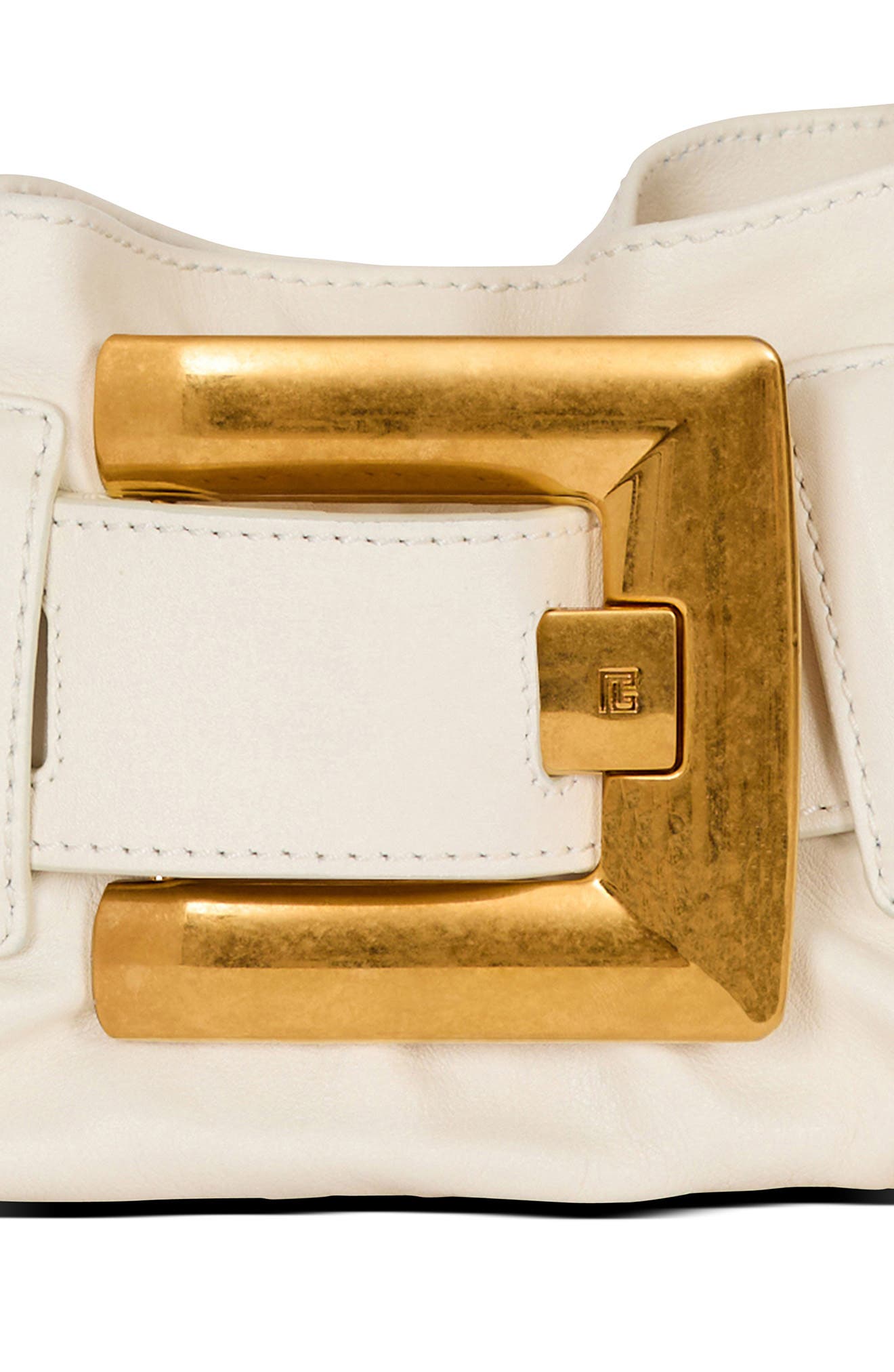 Balmain Mini Anthem Leather Shoulder Bag, Alternate, color, Cream