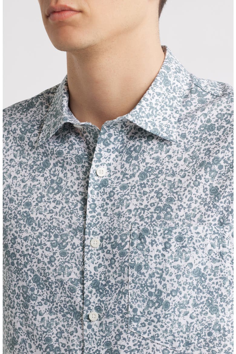 Floral Short Sleeve Stretch Button-Up Shirt, Alternate, color, WHITE- GREY TANSY FLORAL