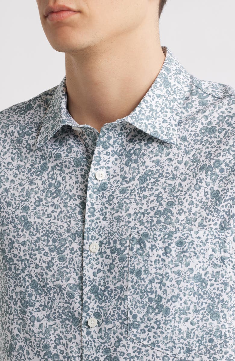 Nordstrom Floral Short Sleeve Stretch Button-Up Shirt, Alternate, color, White- Grey Tansy Floral
