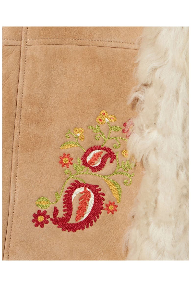 Sheep Leather Floral Embroidery Gilet, Alternate, color, Beige