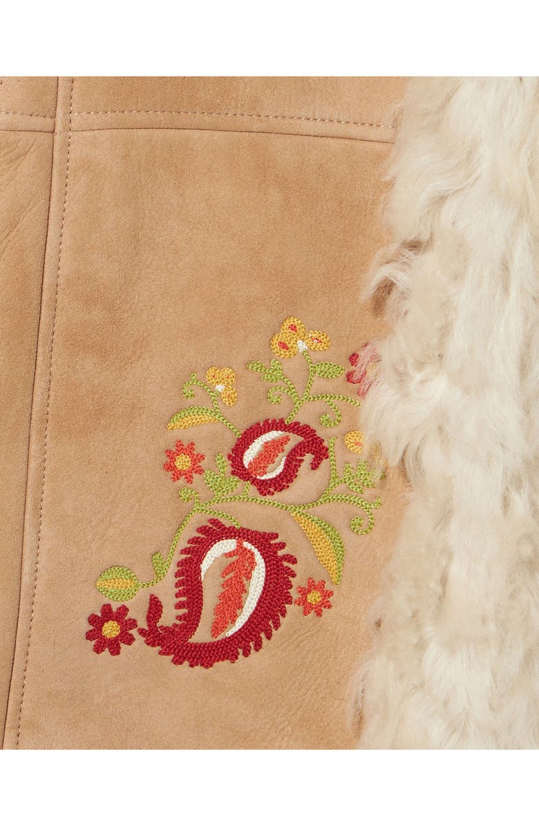 Fortela Sheep Leather Floral Embroidery Gilet, Alternate, color, Beige