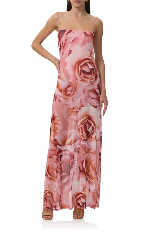 Afrm Shea Sheer Mesh Bodysuit Maxi Dress In Pink