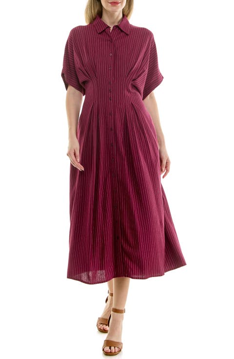 Stripe Short Sleeve Midi Shirtdress