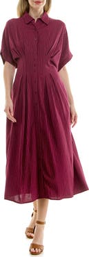 Nicole Miller Stripe Short Sleeve Midi Shirtdress