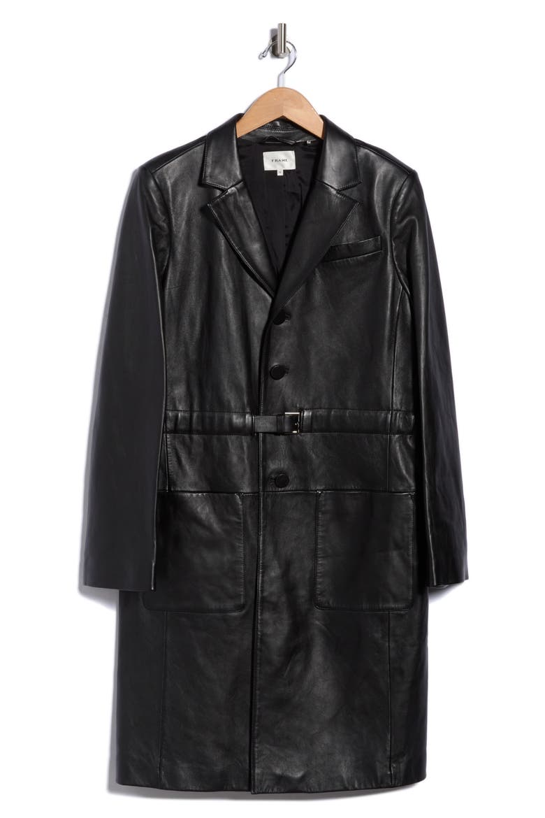 The Long Leather Belted Jacket, Main, color, BLACK