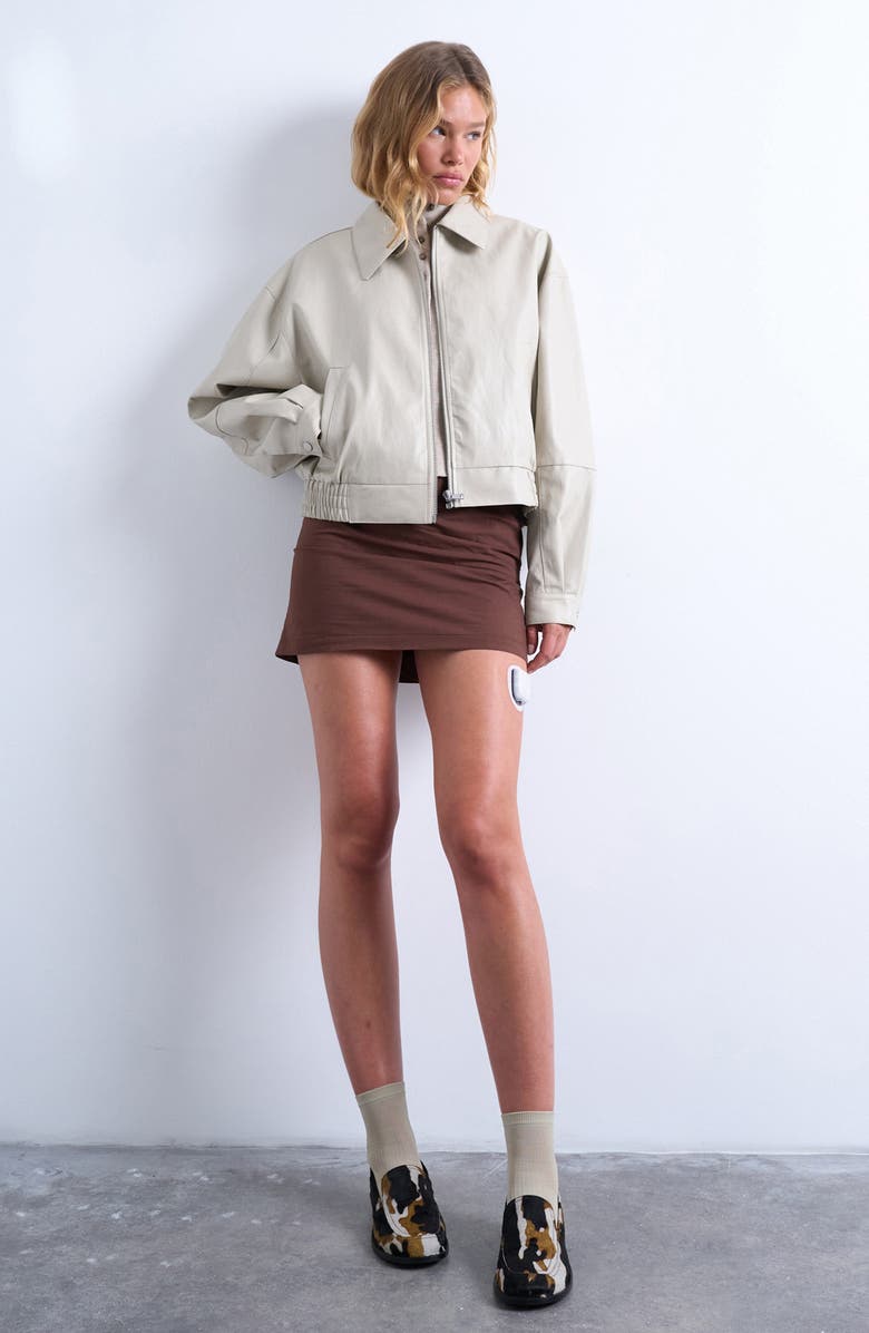 Topshop Oversize Faux Leather Jacket, Alternate, color, Cream