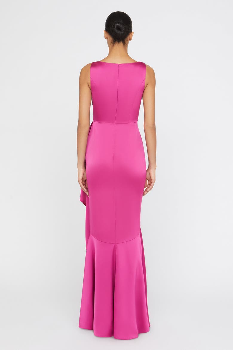 Harper Draped Wrap Bateau Neck Satin Faux Wrap Gown, Alternate, color, Shadow Rose