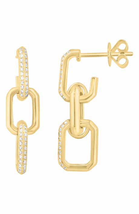 14k Gold Plated Diamond Link Drop Earrings