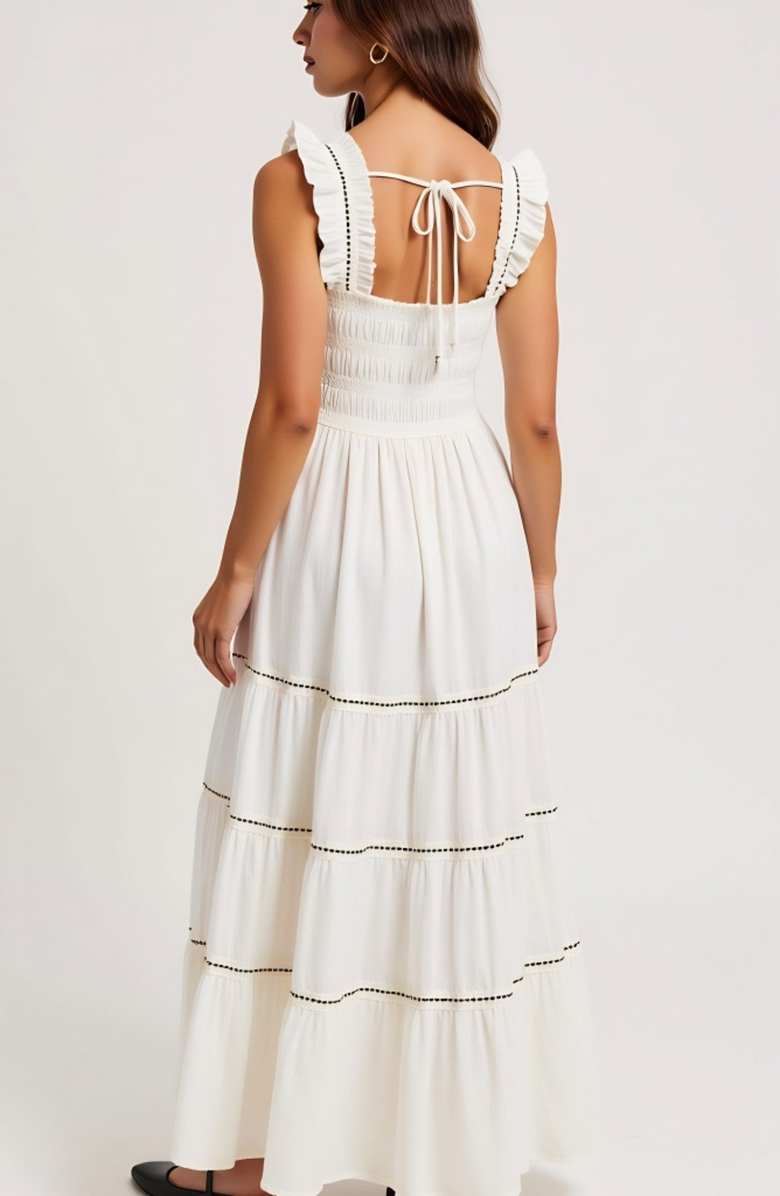 Modenaire Tiered Maxi Dress with Smocked Bodice, Alternate, color, White