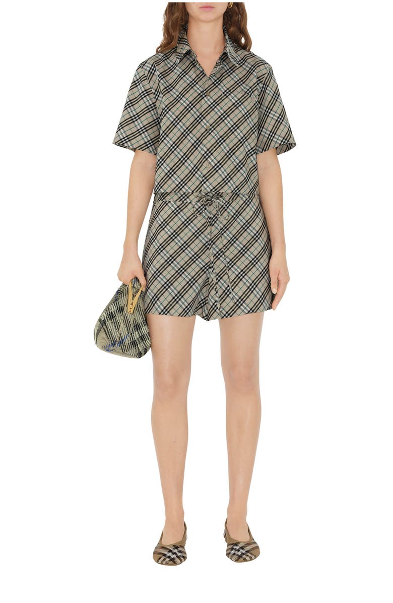 Burberry Cropped Check Cotton Shirt, Main, color, Husk