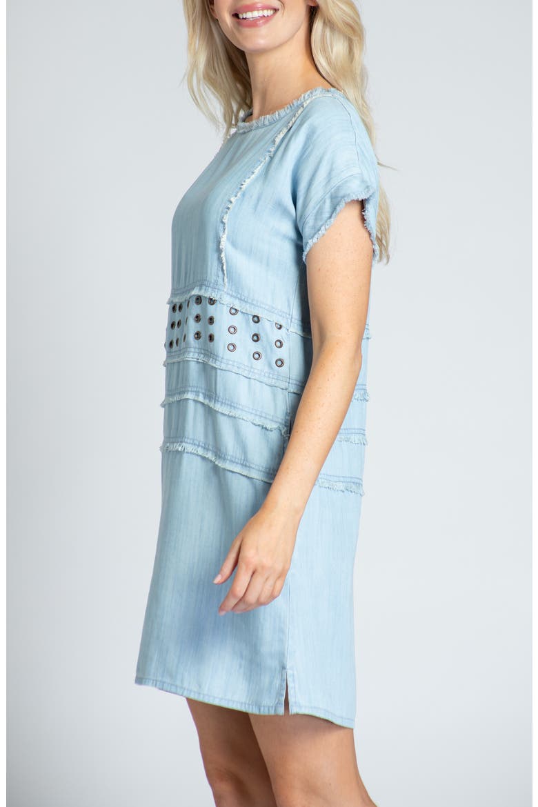 Frayed Grommet A-Line Chambray Dress, Alternate, color, LIGHT INDIGO