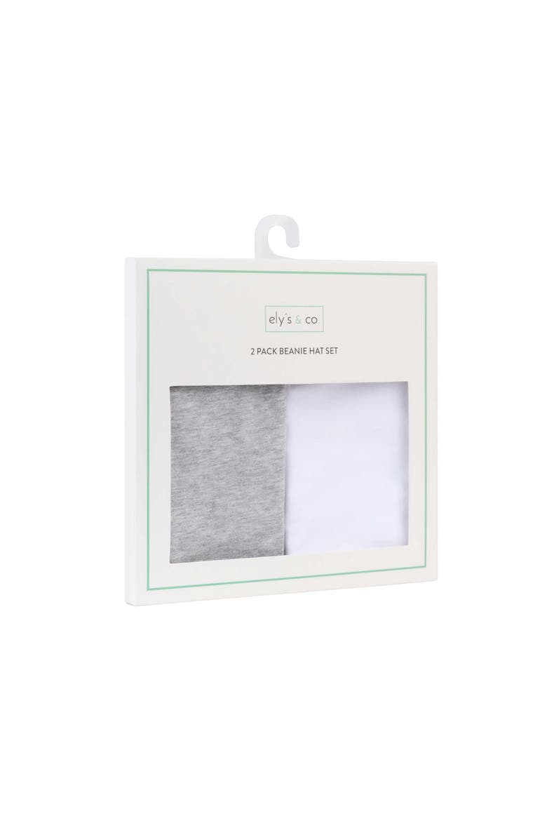 Jersey Cotton Baby Beanie Hat Set 2-Pack, Alternate, color, Heather Grey & White