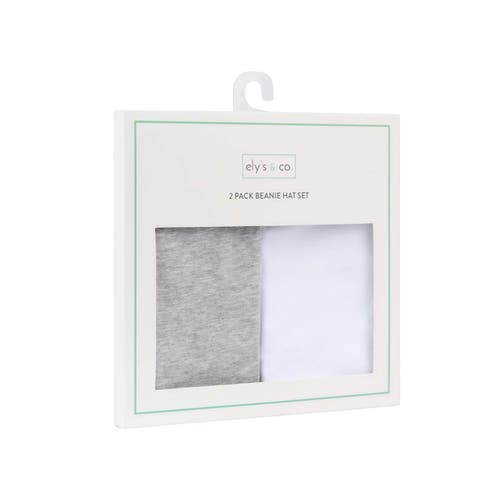 Ely's & Co. Jersey Cotton Baby Beanie Hat Set 2-pack In Heather Grey & White