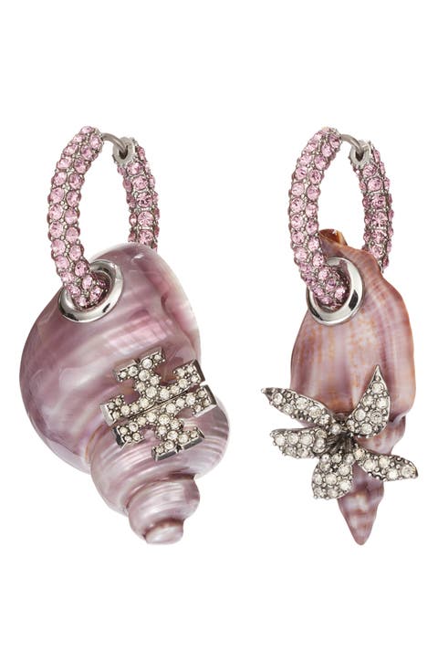 Curiosity Shell Drop Pavé Hoop Earrings