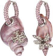 Tory Burch Curiosity Shell Drop Pavé Hoop Earrings
