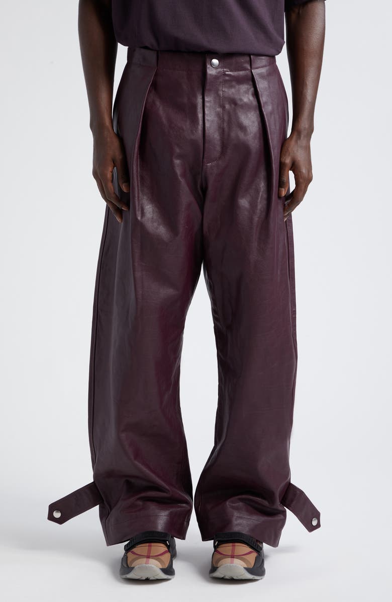 Burberry Pleated Leather Trousers, Main, color, Plum