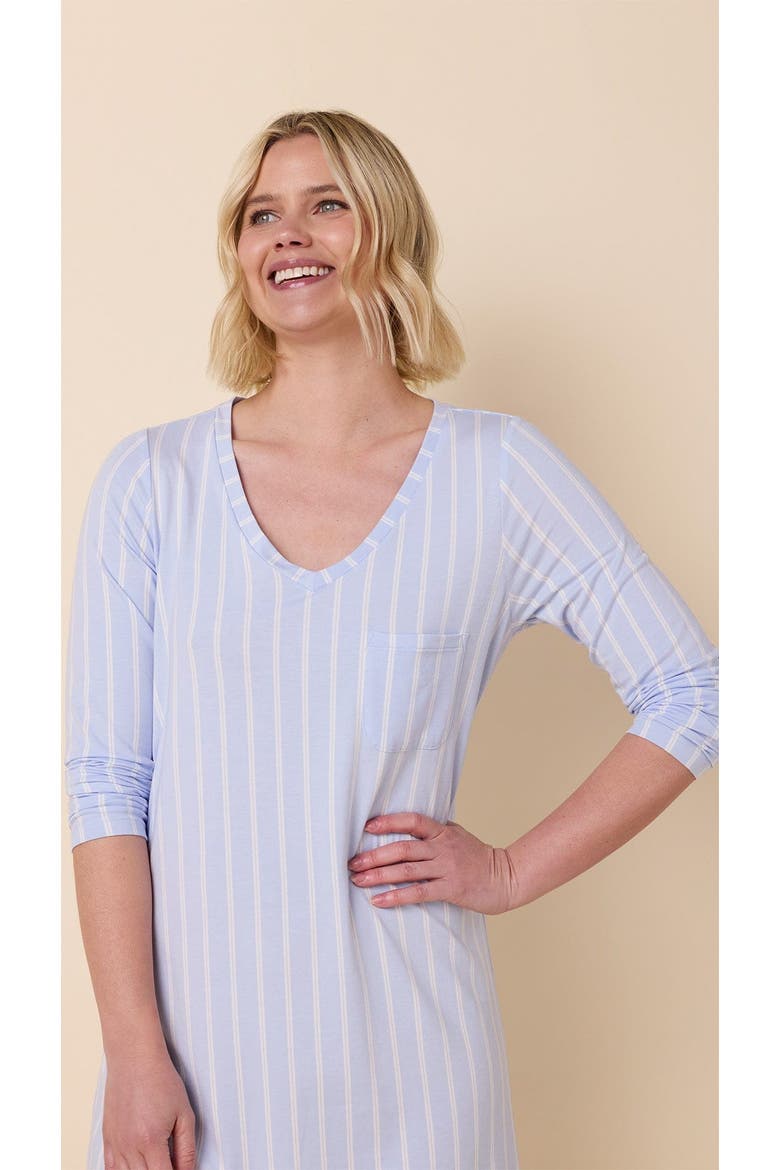 Pima Knit Long-Sleeved Sleep Shirt, Alternate, color, Heritage Stripe Blue