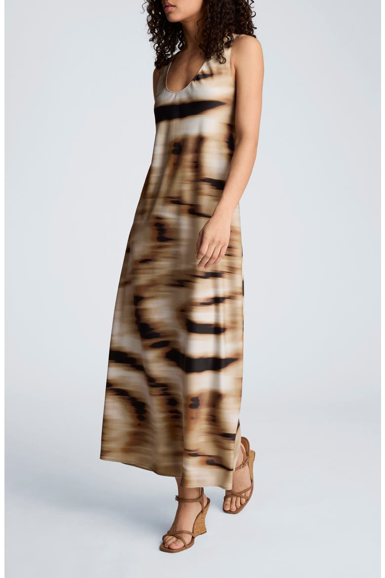 Abstract Print Stretch Satin Midi Dress, Alternate, color, BURLAP MULTI