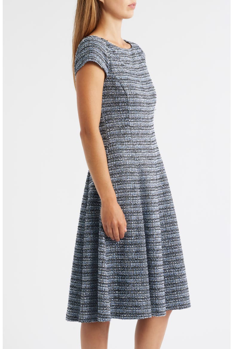 Tweed Cap Sleeve Fit & Flare Dress, Alternate, color, BLACK BLUE