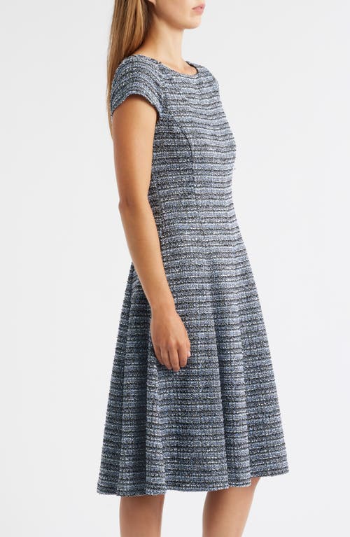 Eliza J Tweed Cap Sleeve Fit & Flare Dress In Blue