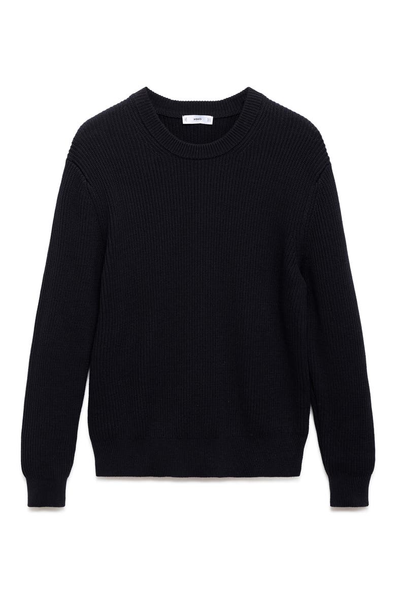Fine Rib Knit Cotton Crewneck Sweater, Alternate, color, NAVY