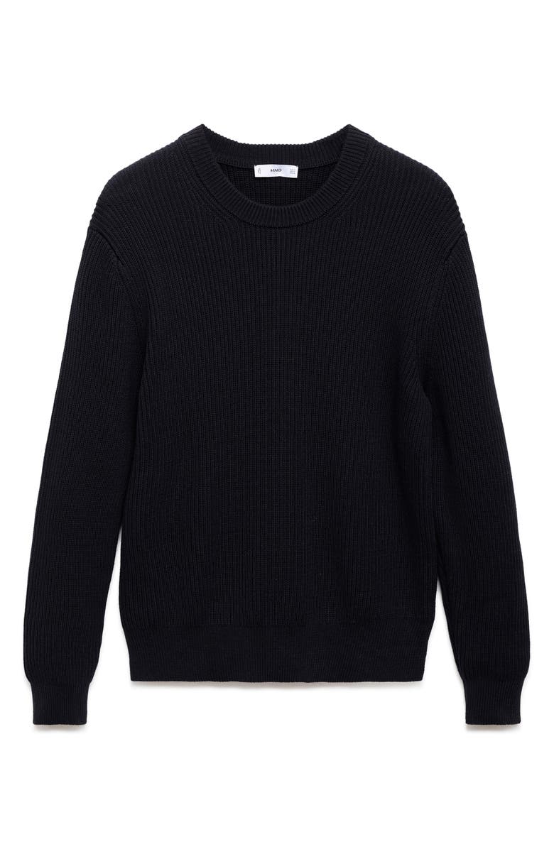 MANGO Fine Rib Knit Cotton Crewneck Sweater, Alternate, color, Navy