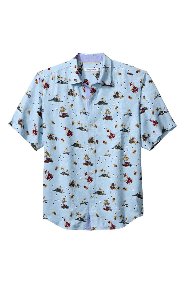 Tommy Bahama Atlantica Print Short Sleeve Silk Button-Up Shirt, Alternate, color, Aqua Ice