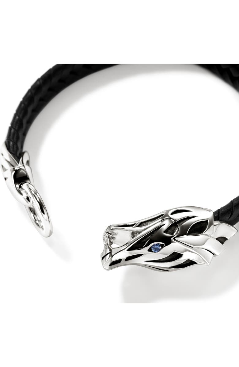 John Hardy Naga Bracelet, Leather, Sterling Silver, Blue Sapphire, 10mm, Alternate, color, 