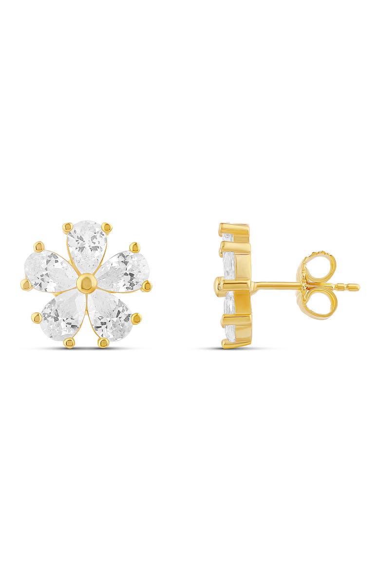 Flower Cubic Zirconia Stud Earrings, Main, color, GOLD