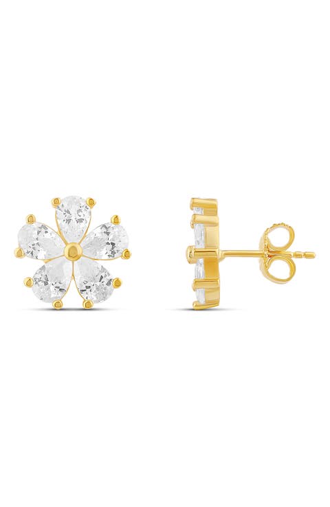 Flower Cubic Zirconia Stud Earrings