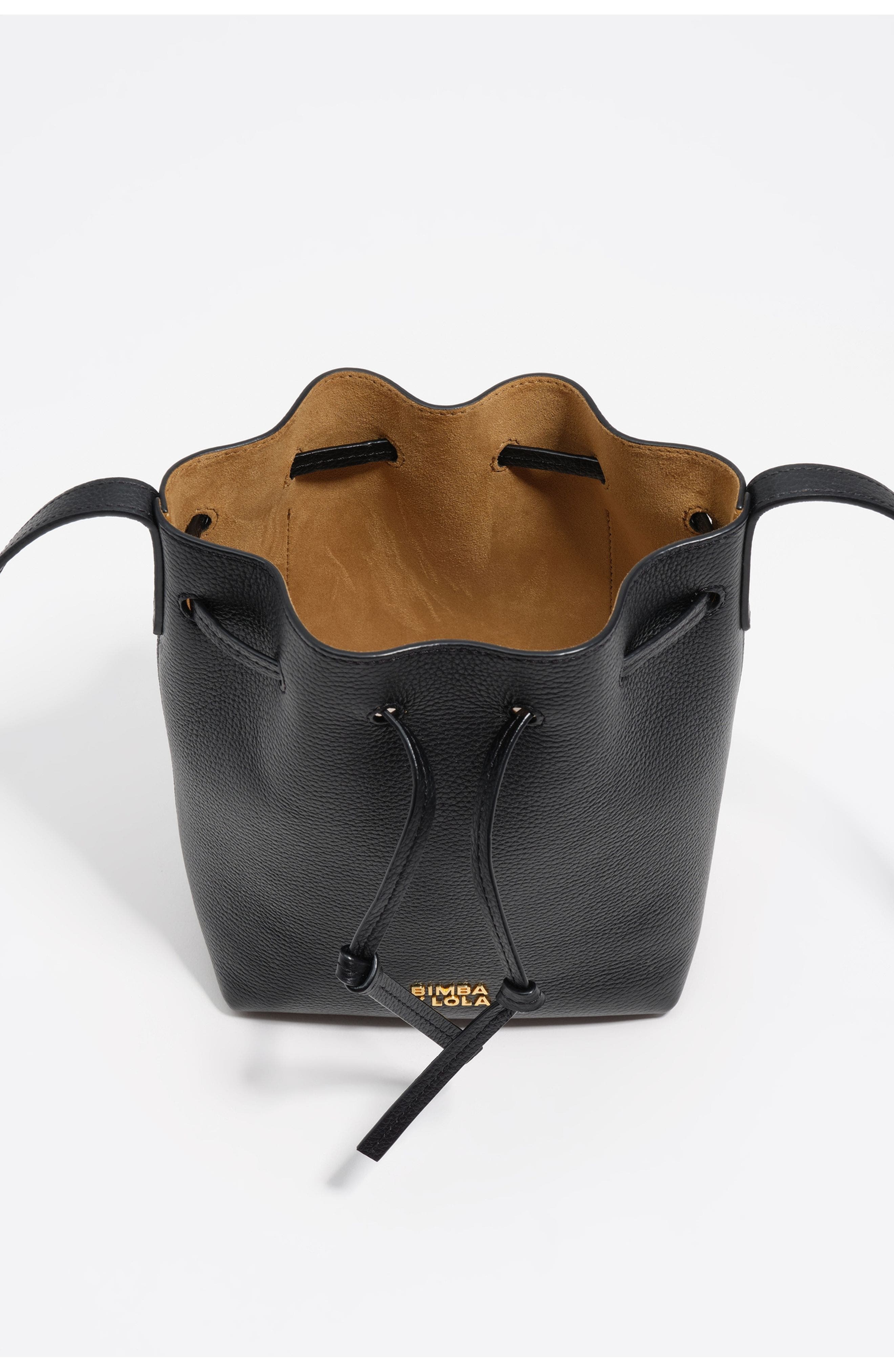Bimba y Lola Leather Bucket Bag, Alternate, color, Black