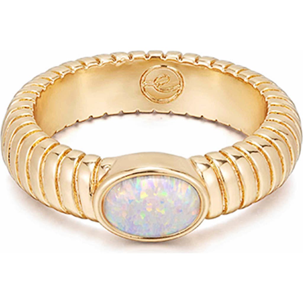 Ettika Opal Center Stone 18k Gold Plated Flex Ribbed Ring In Gold