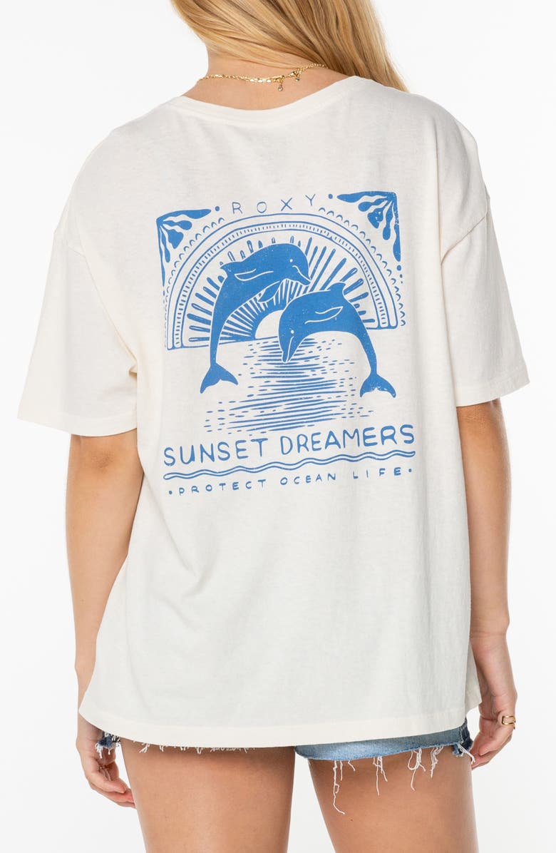 Roxy Sunset Dreams Oversize Cotton Graphic T-Shirt, Alternate, color, Egret Sunset Dreams