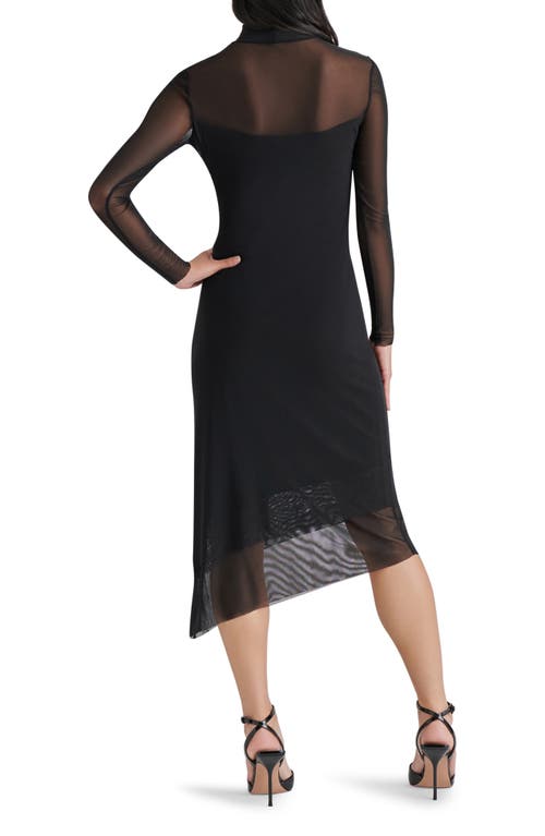 Steve Madden Blare Long Sleeve Mesh Midi Dress In Black