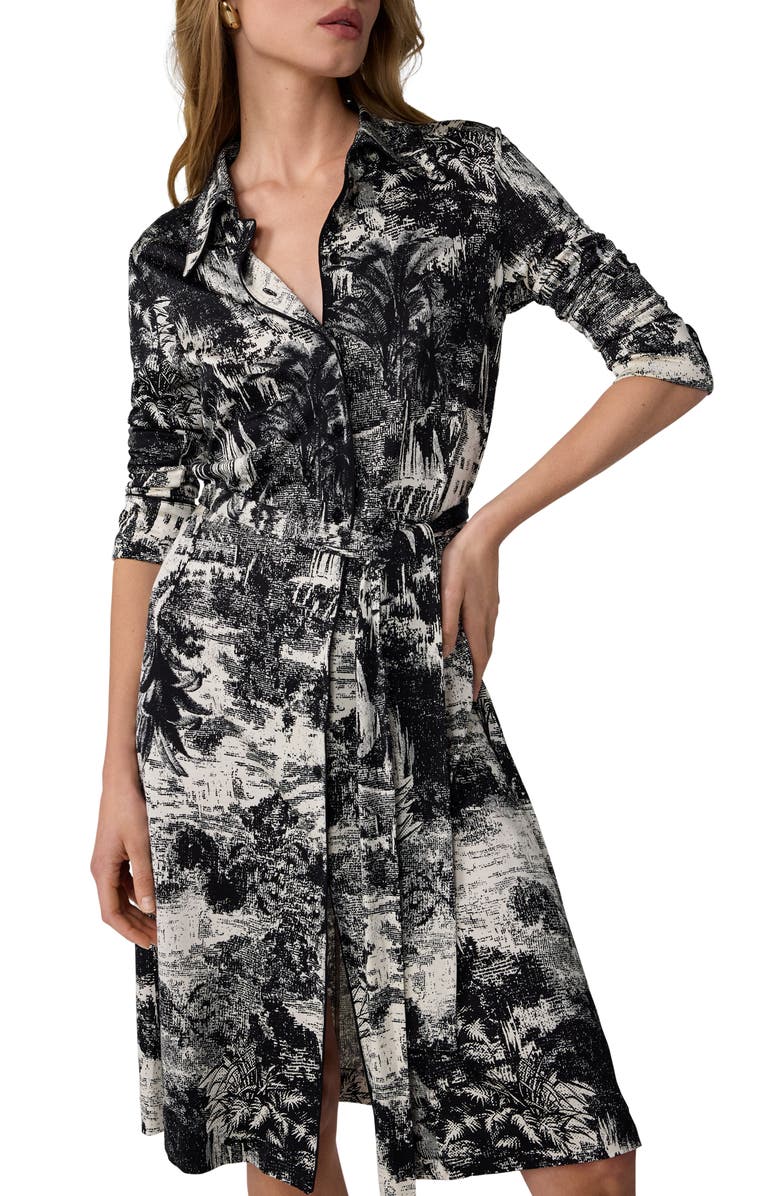 Diane von Furstenberg Diane Toile Print Long Sleeve Jersey Shirtdress, Alternate, color, Paysage Black