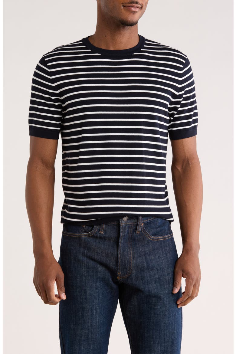 Stripe Sweater T-Shirt, Main, color, NAVY W/ WHITE STRIPES