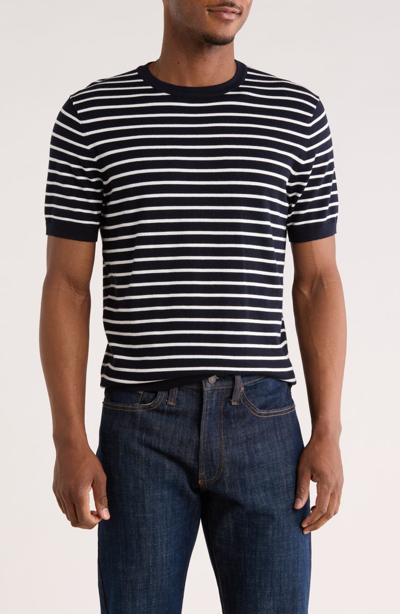 DENIM AND FLOWER Stripe Sweater T-Shirt, Main, color, Navy W/ White Stripes