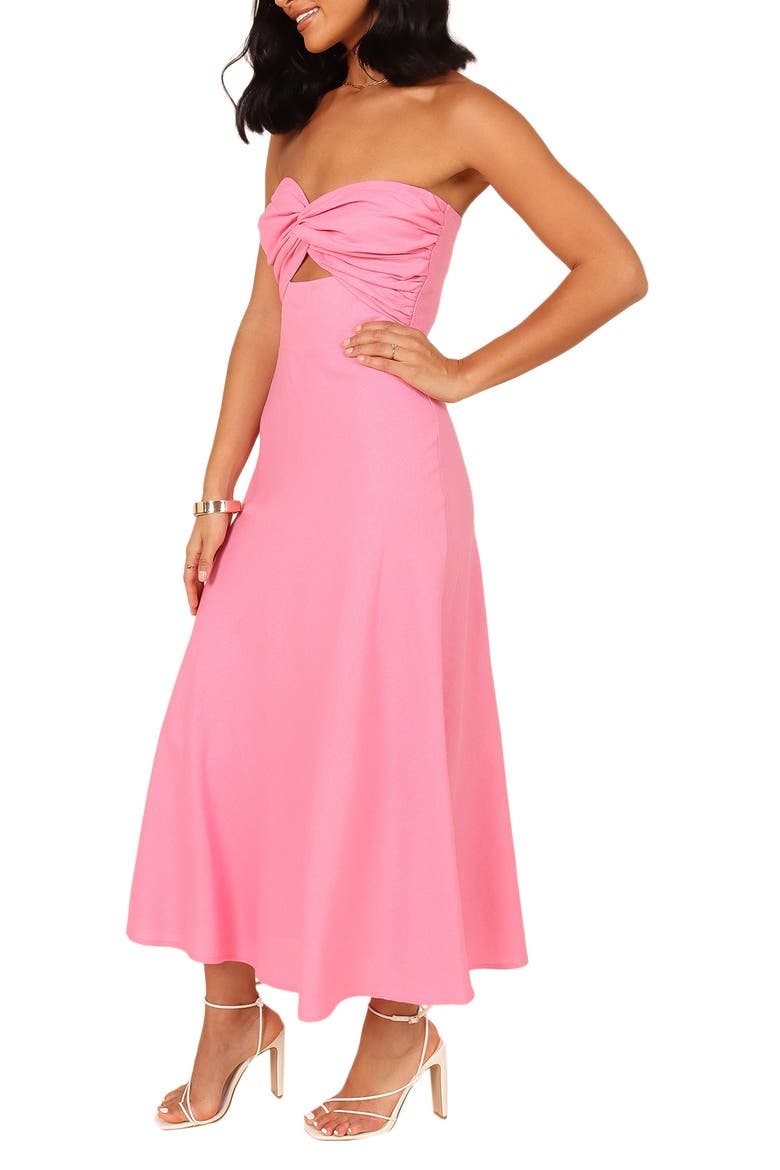 Rosetta Cutout Cotton & Linen Strapless Dress, Alternate, color, PINK