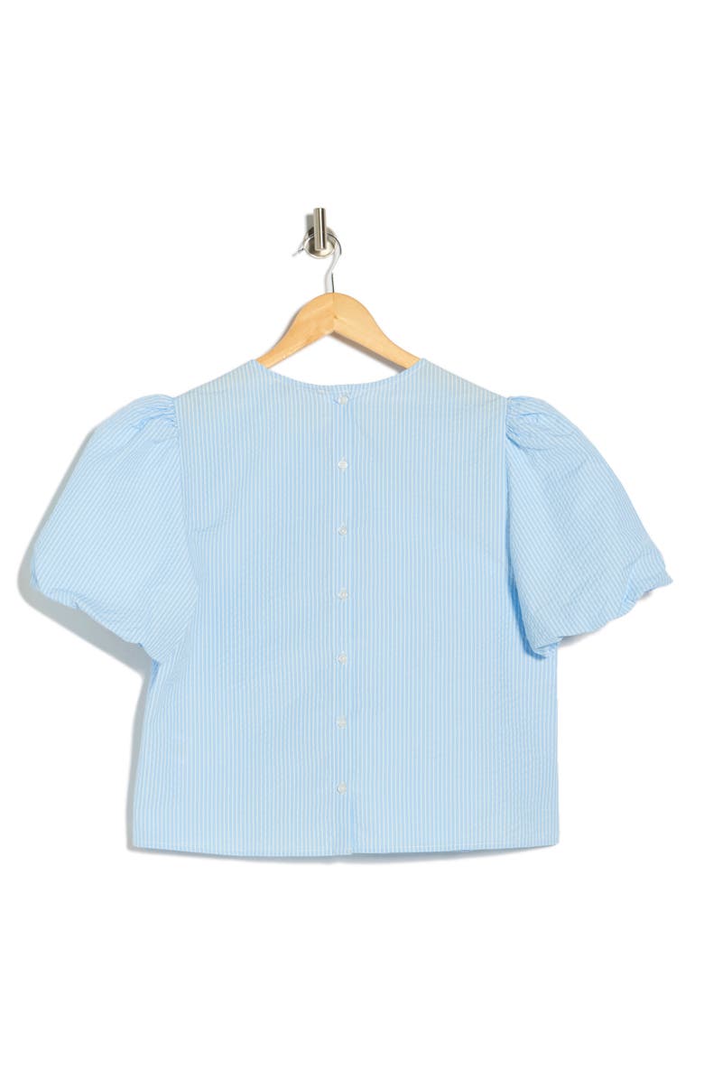 Nanette Lepore Seersucker Puff Sleeve Top, Alternate, color, Light Blue/ White Stripe