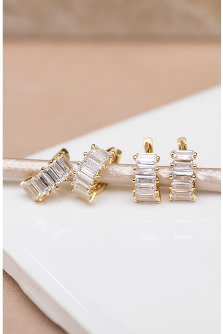 Bling Baguette Huggie Hoop Earrings, Alternate, color, GOLD