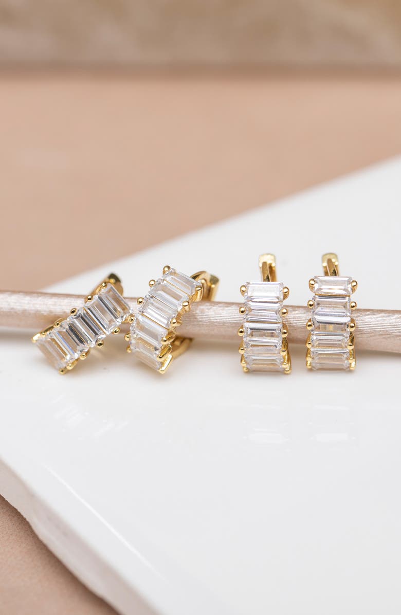 Girls Crew Bling Baguette Huggie Hoop Earrings, Alternate, color, Gold