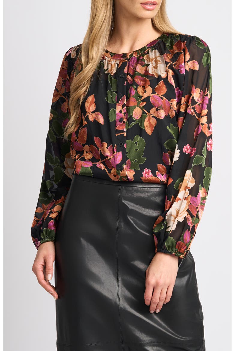 Adina Floral Print Long Sleeve Top, Main, color, RICH BLACK